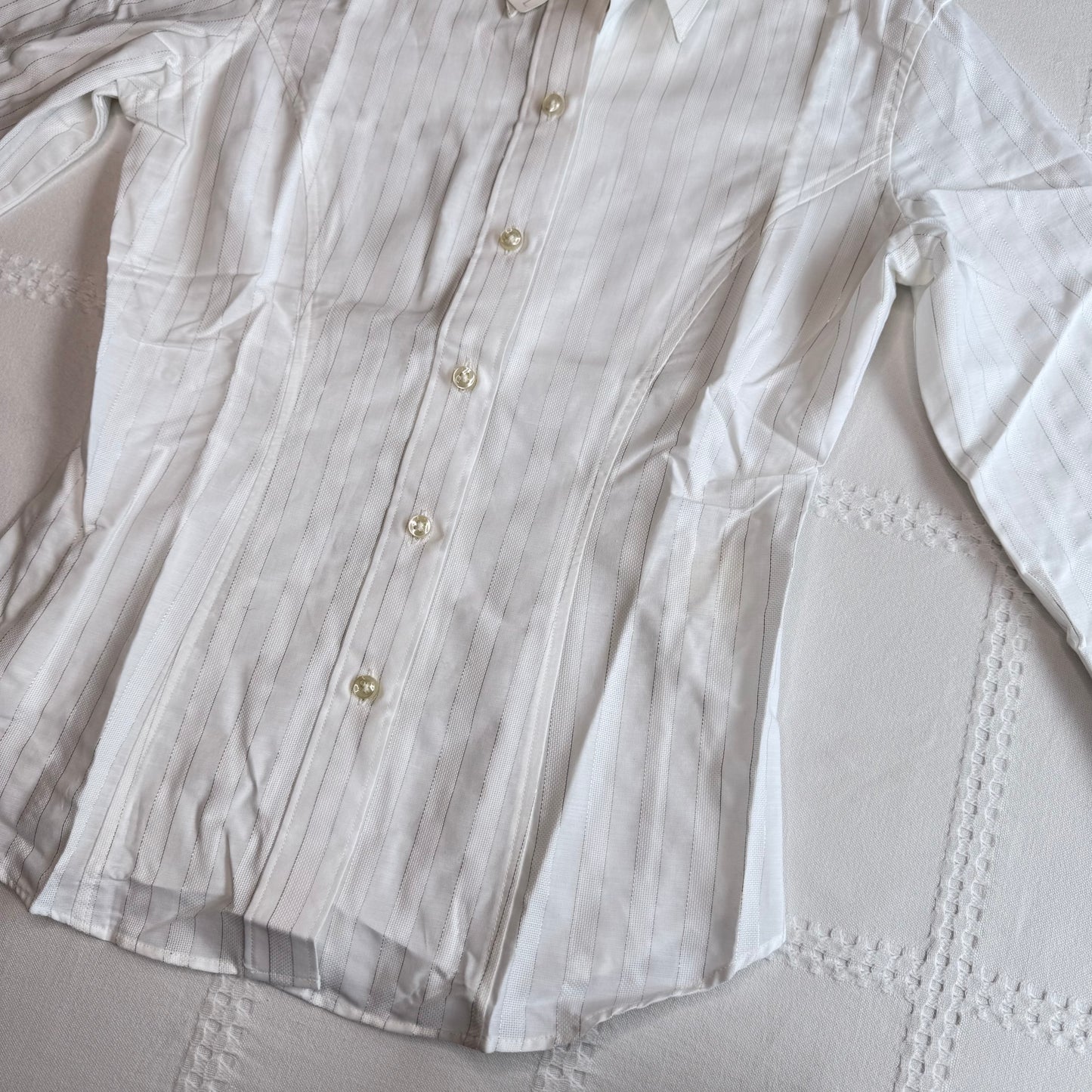 White Pinstripe Button Up Blouse