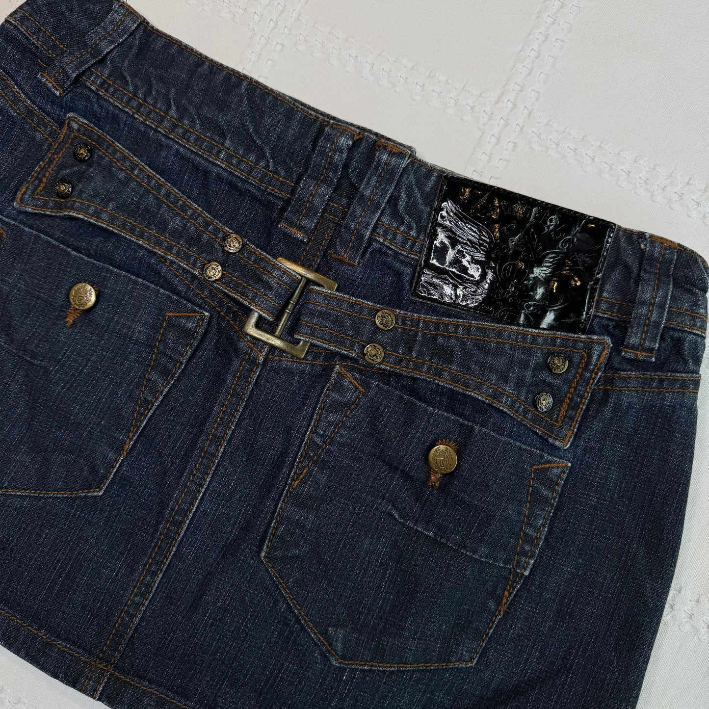 Buckle Denim Mini Skirt