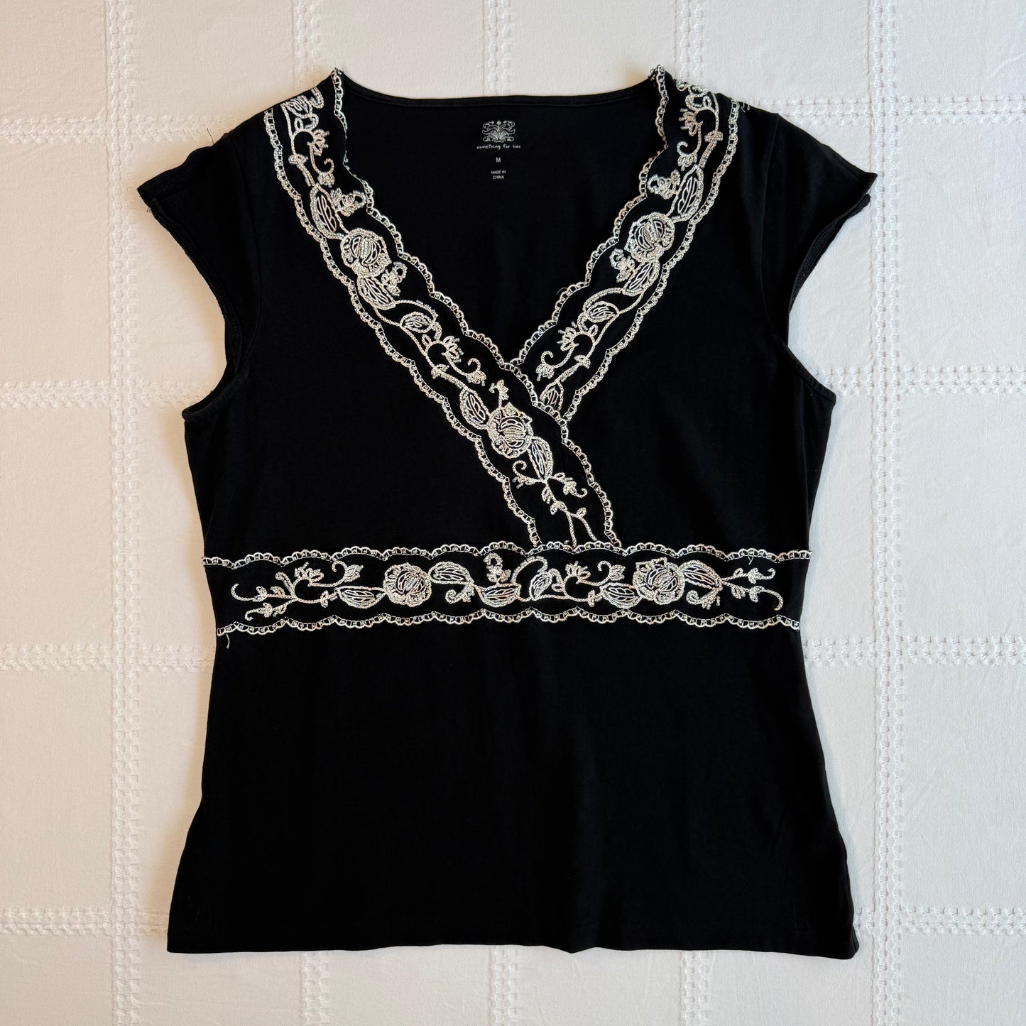 Black Embroidered Babydoll Top