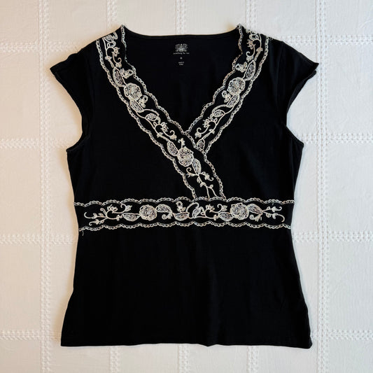 Black Embroidered Babydoll Top