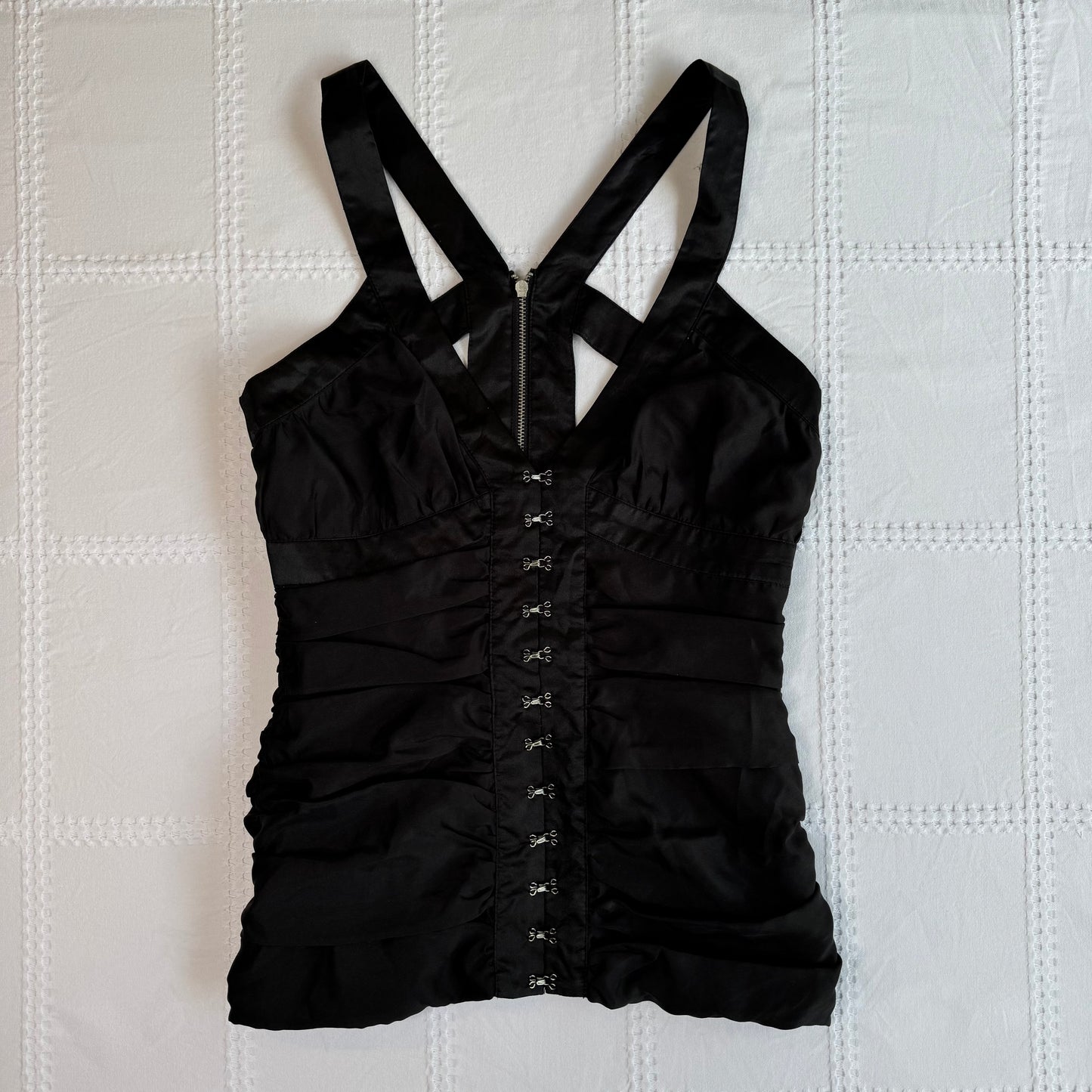 Black Ruched Hook & Eye Top
