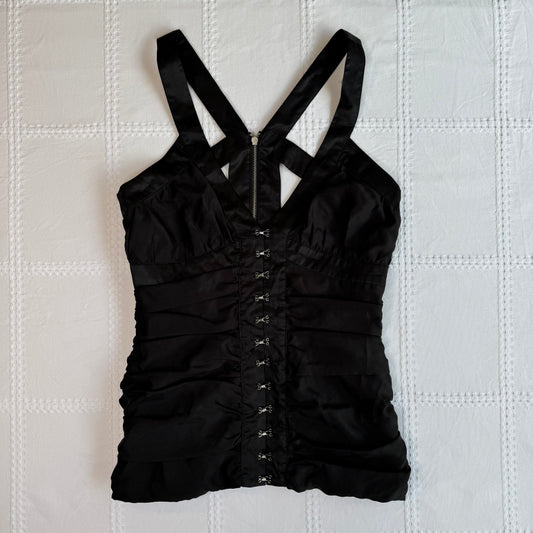 Black Ruched Hook & Eye Top