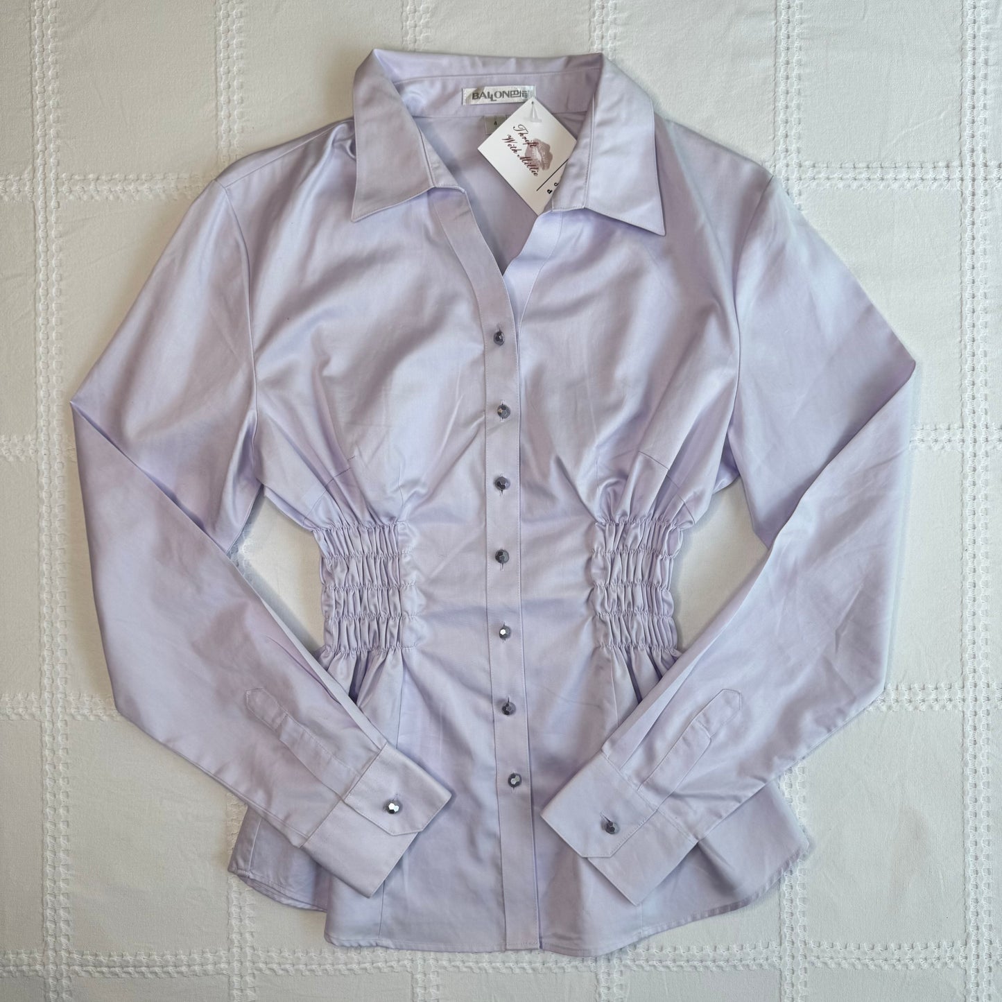 Purple Cinched Button Up Blouse