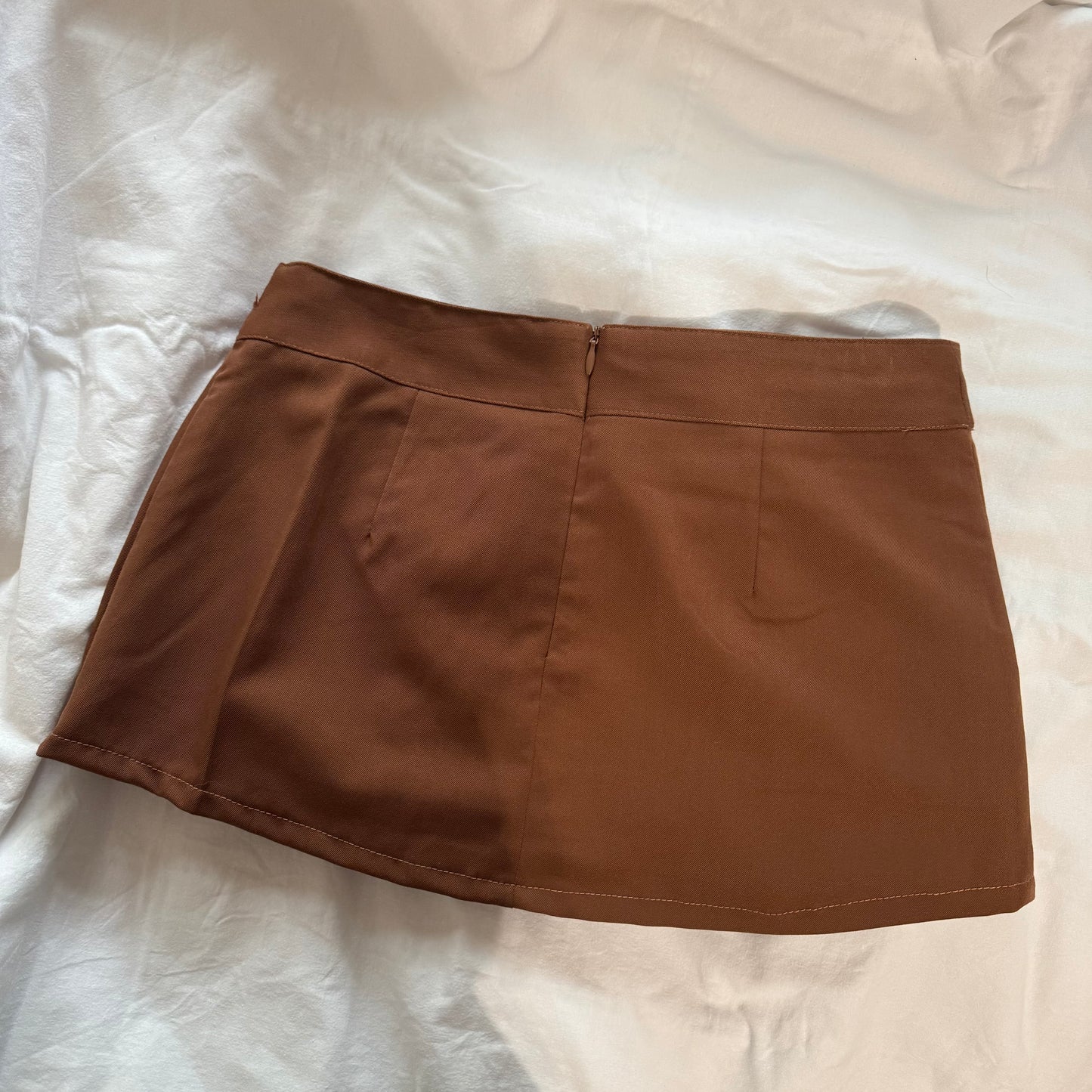 Brown Pleat Mini Skirt