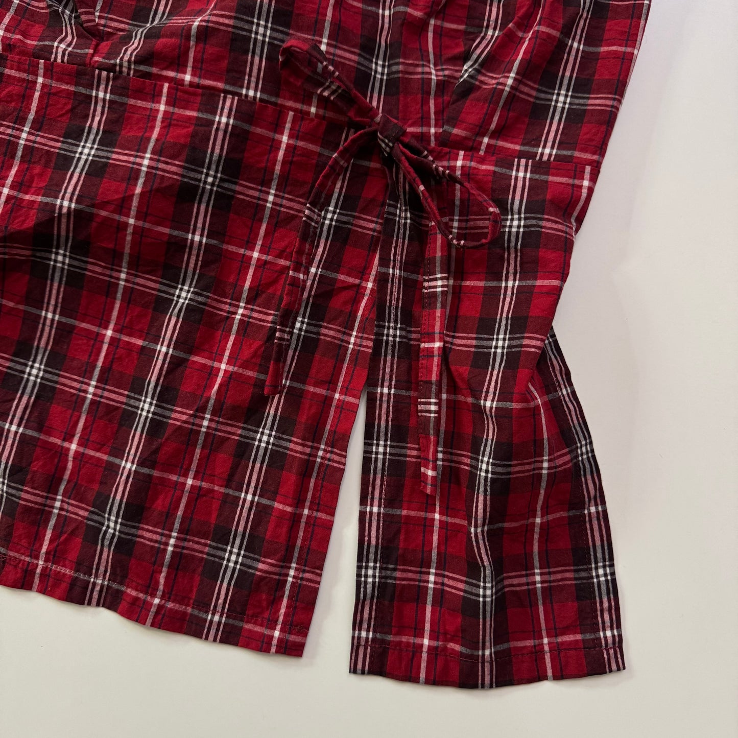 Red Plaid Strapless Tie Back Top