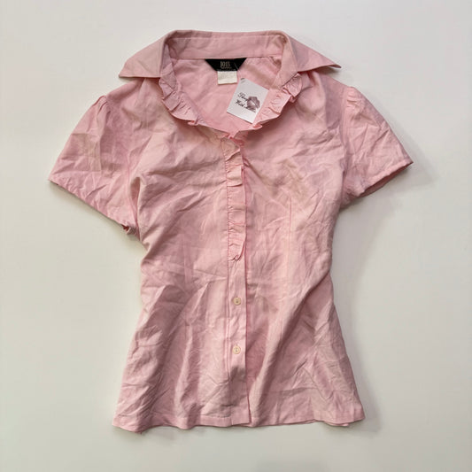 Pink Button Up Tie Back Blouse