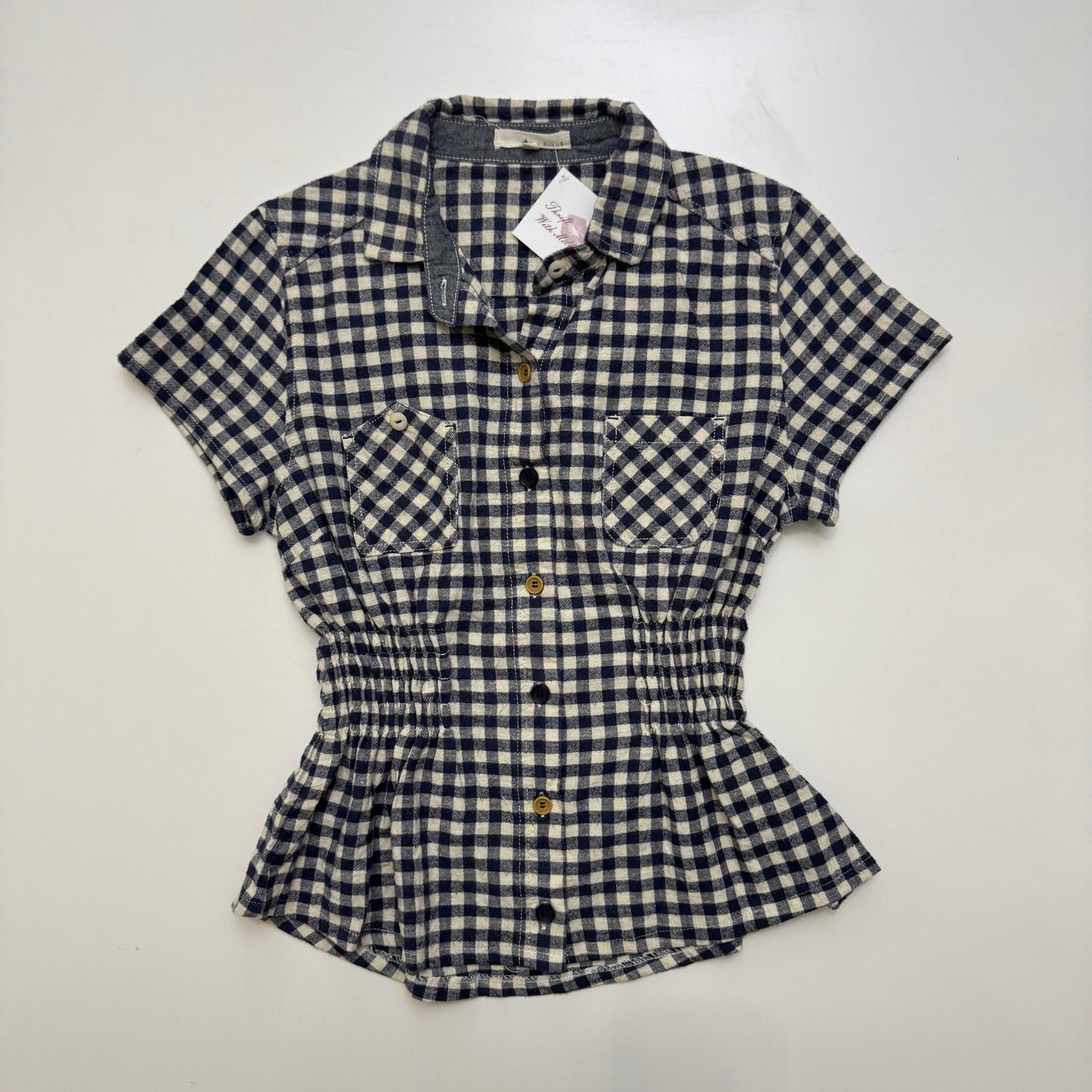 Cinched Gingham Button Up