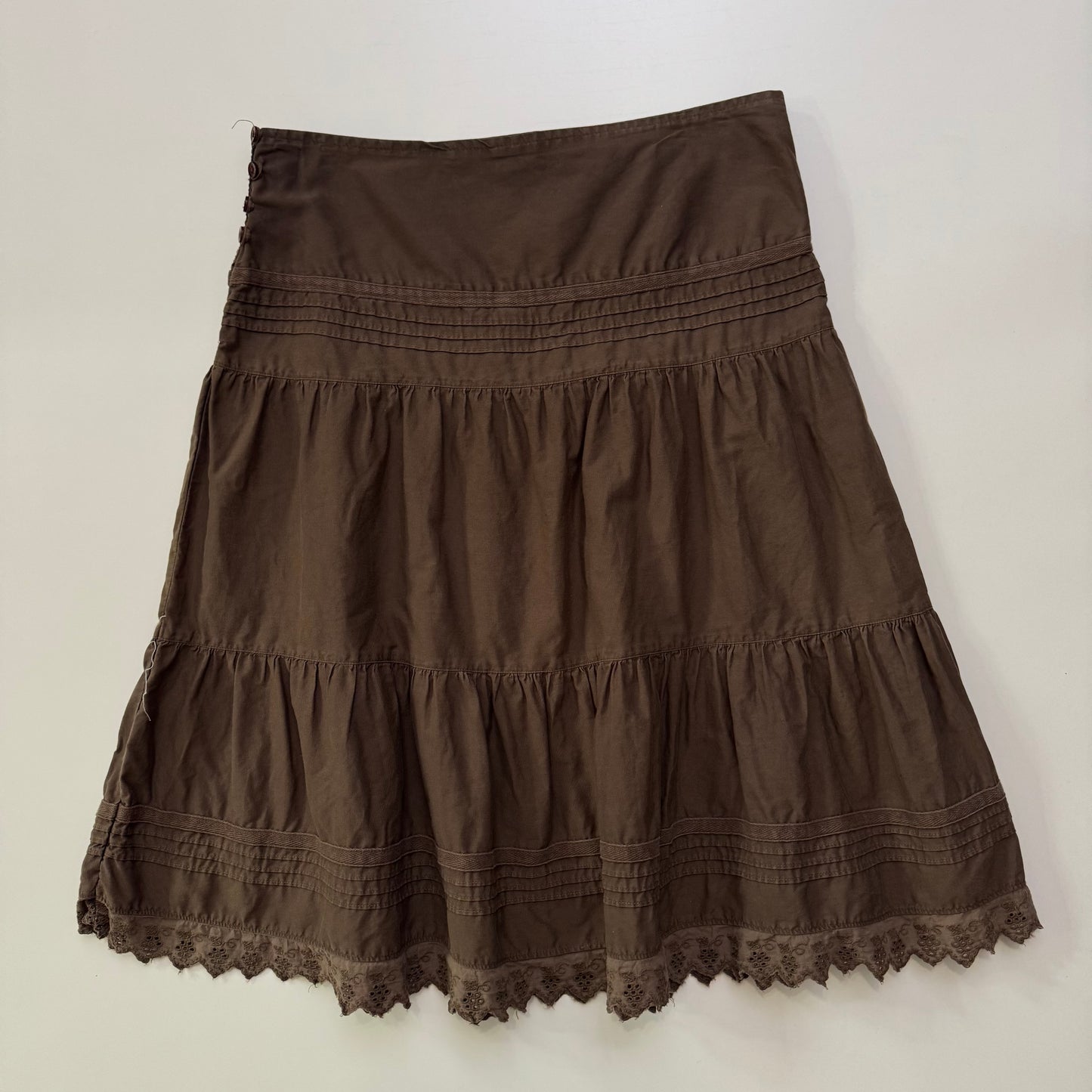 Brown Tiered Midi Skirt