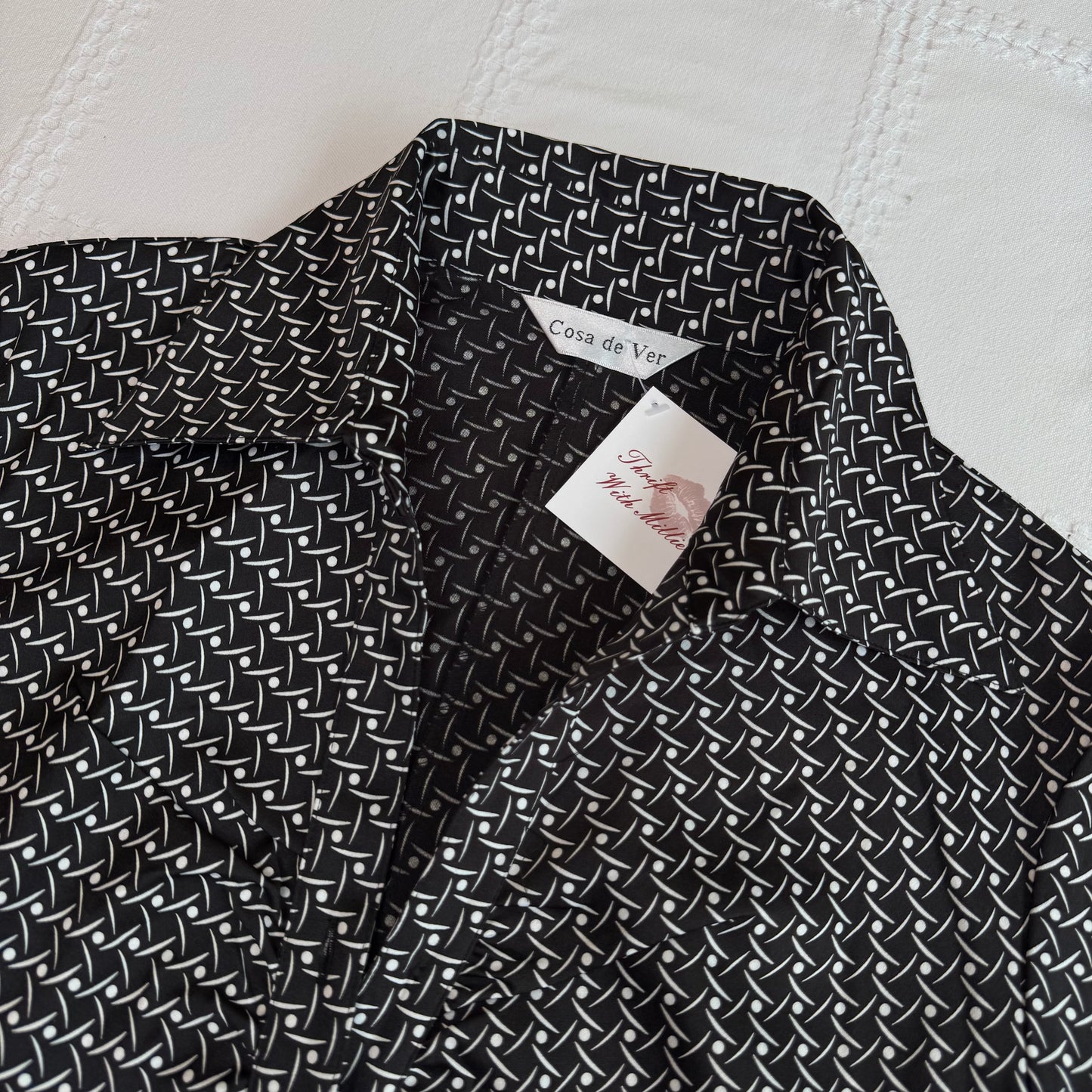Patterned Cinched Button Up Blouse