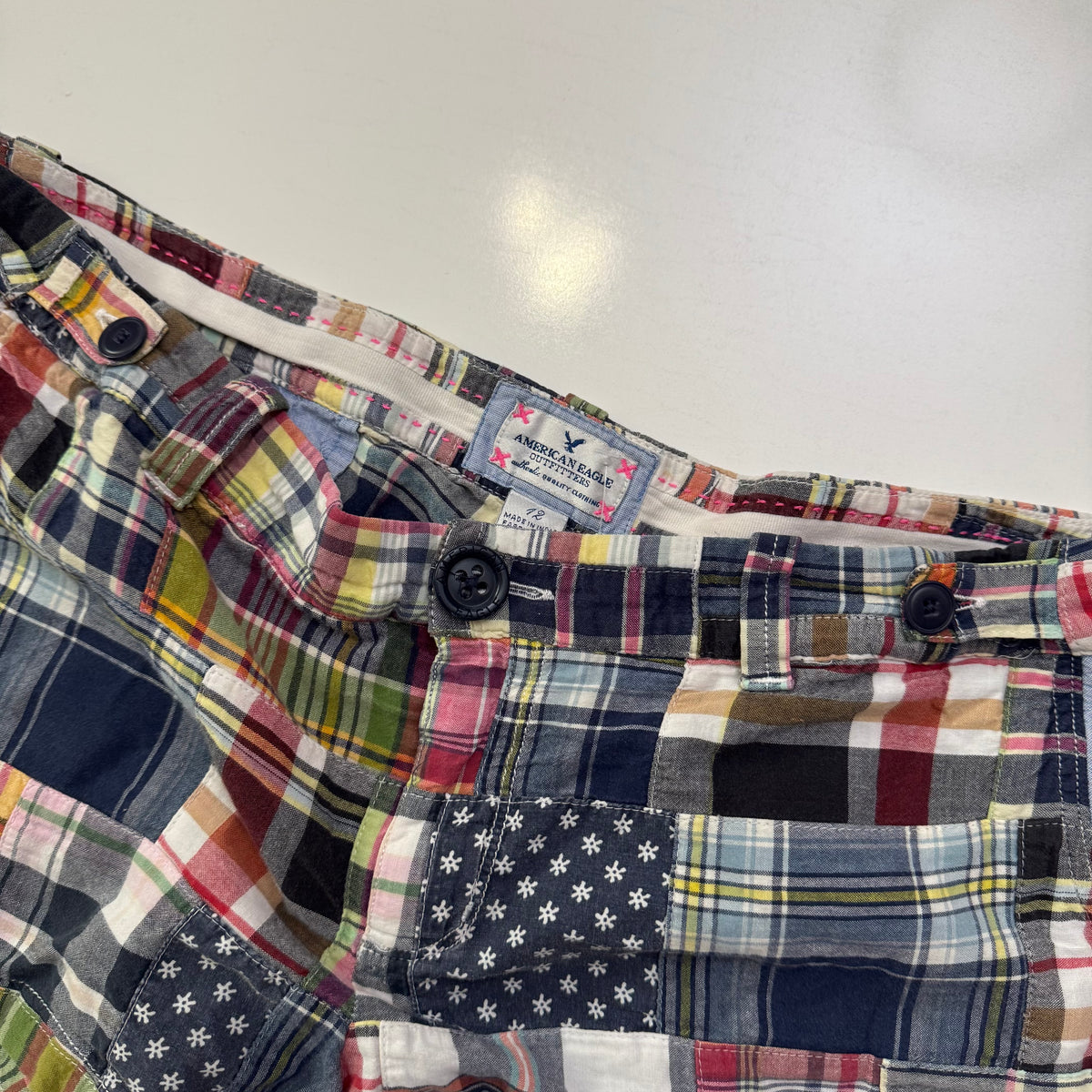 AE Plaid Patchwork Shorts