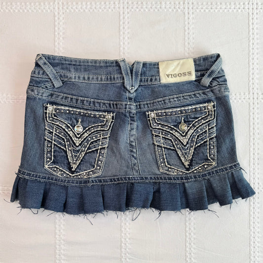 Denim Pleat Mini Skirt