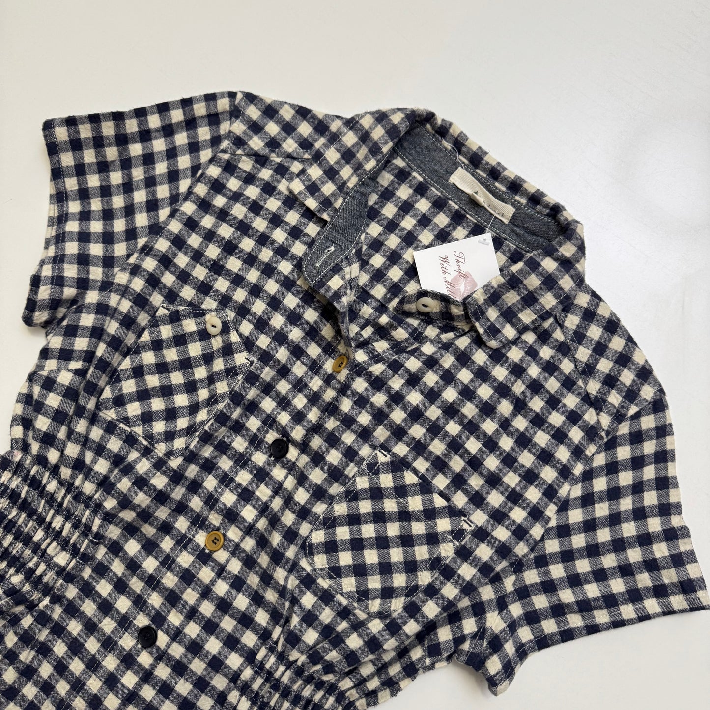 Cinched Gingham Button Up