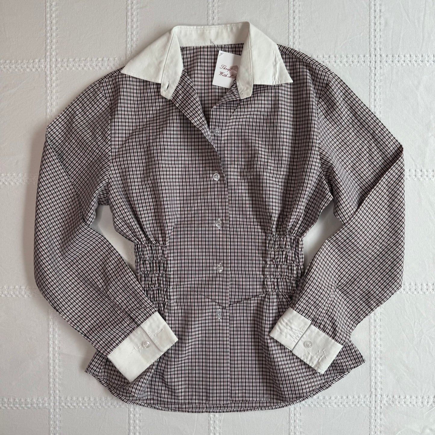 Plaid Cinched Button Up Blouse