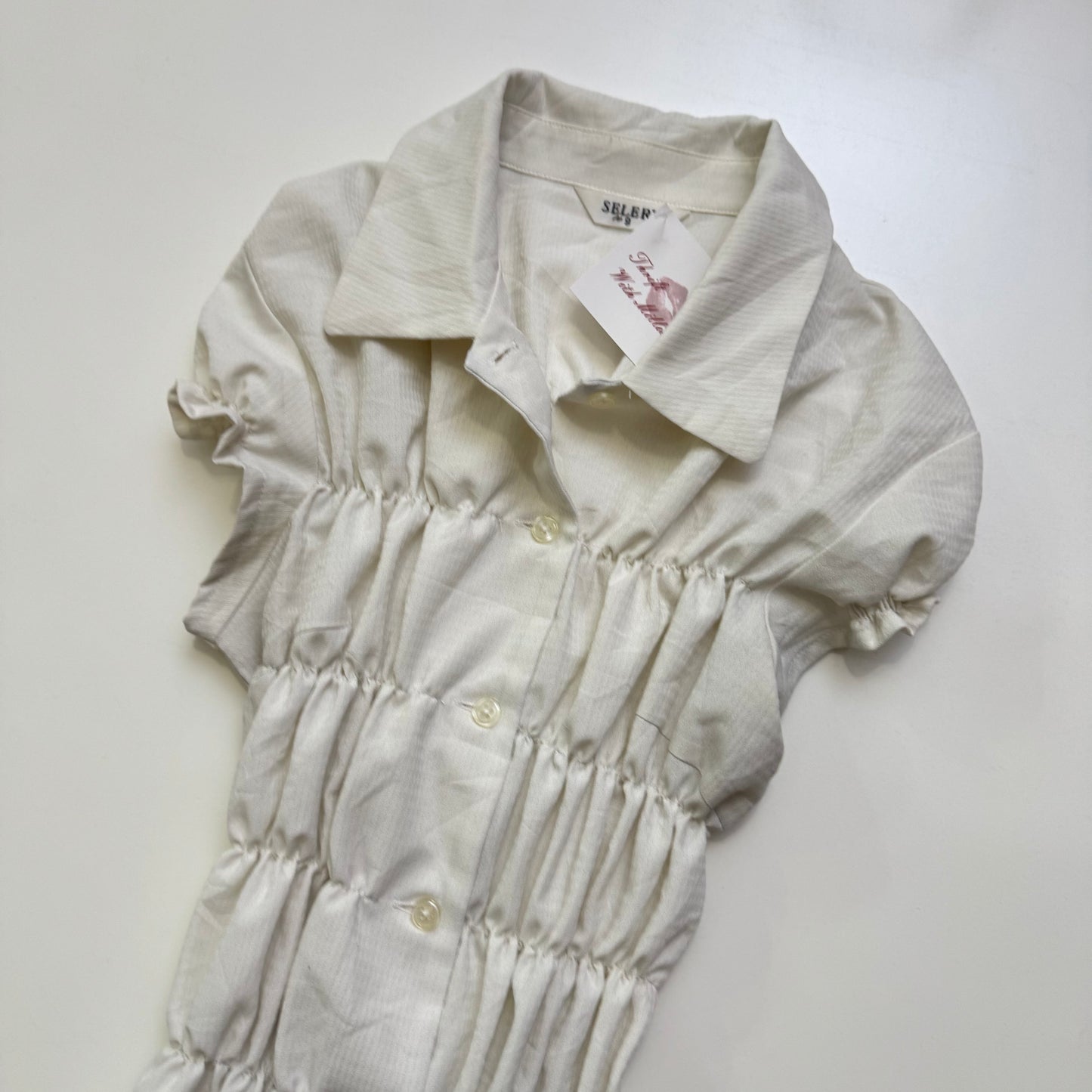 White Ruched Button Up Blouse