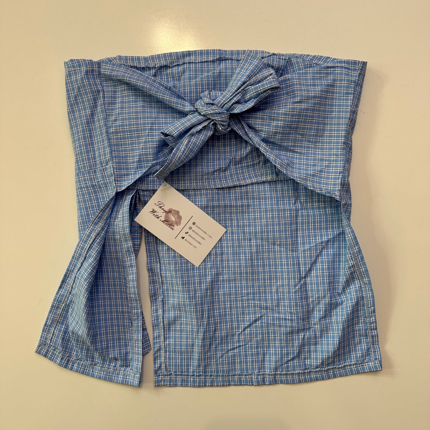 Blue Plaid Babydoll Tie Back Top