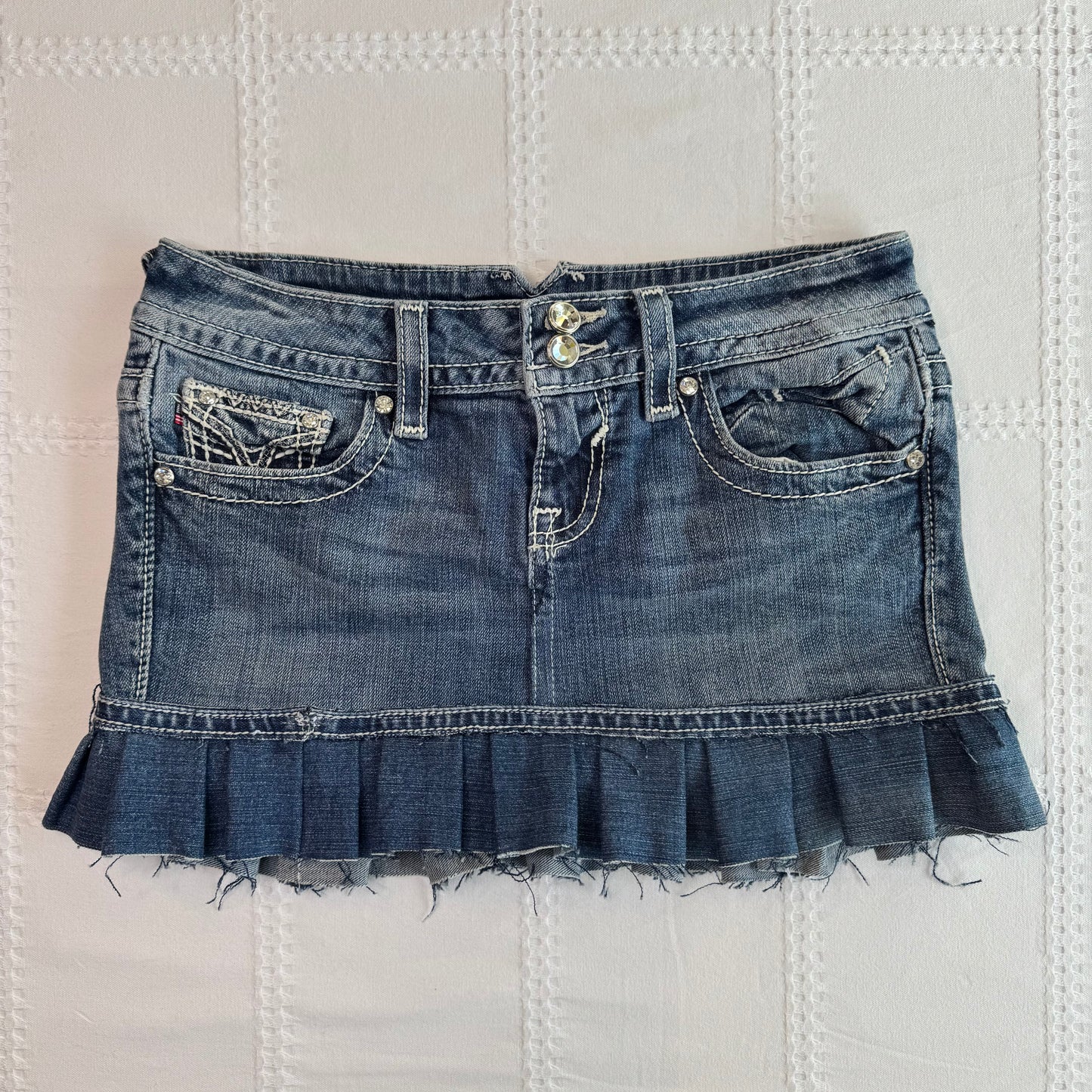 Denim Pleat Mini Skirt