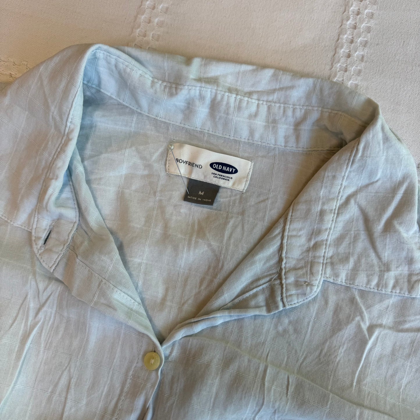 Blue Cinched Waist Button Up