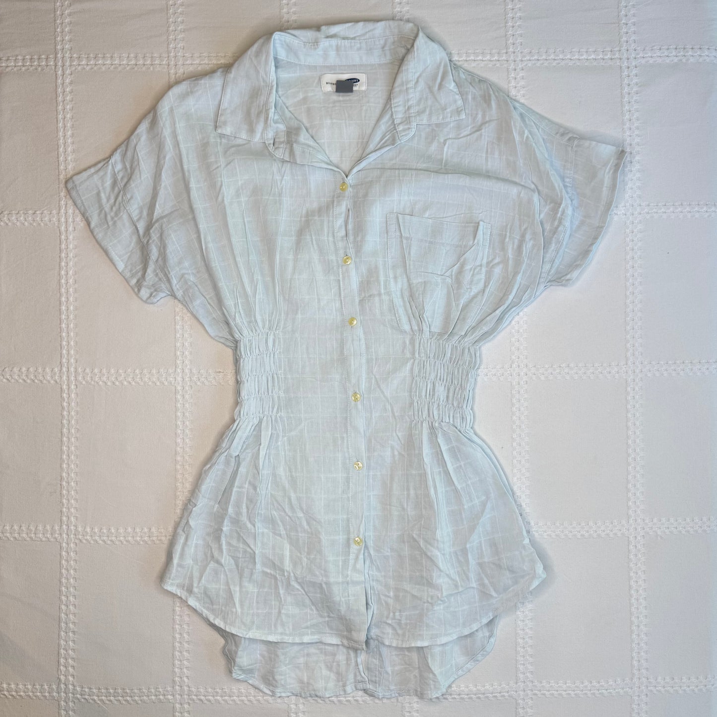 Blue Cinched Waist Button Up