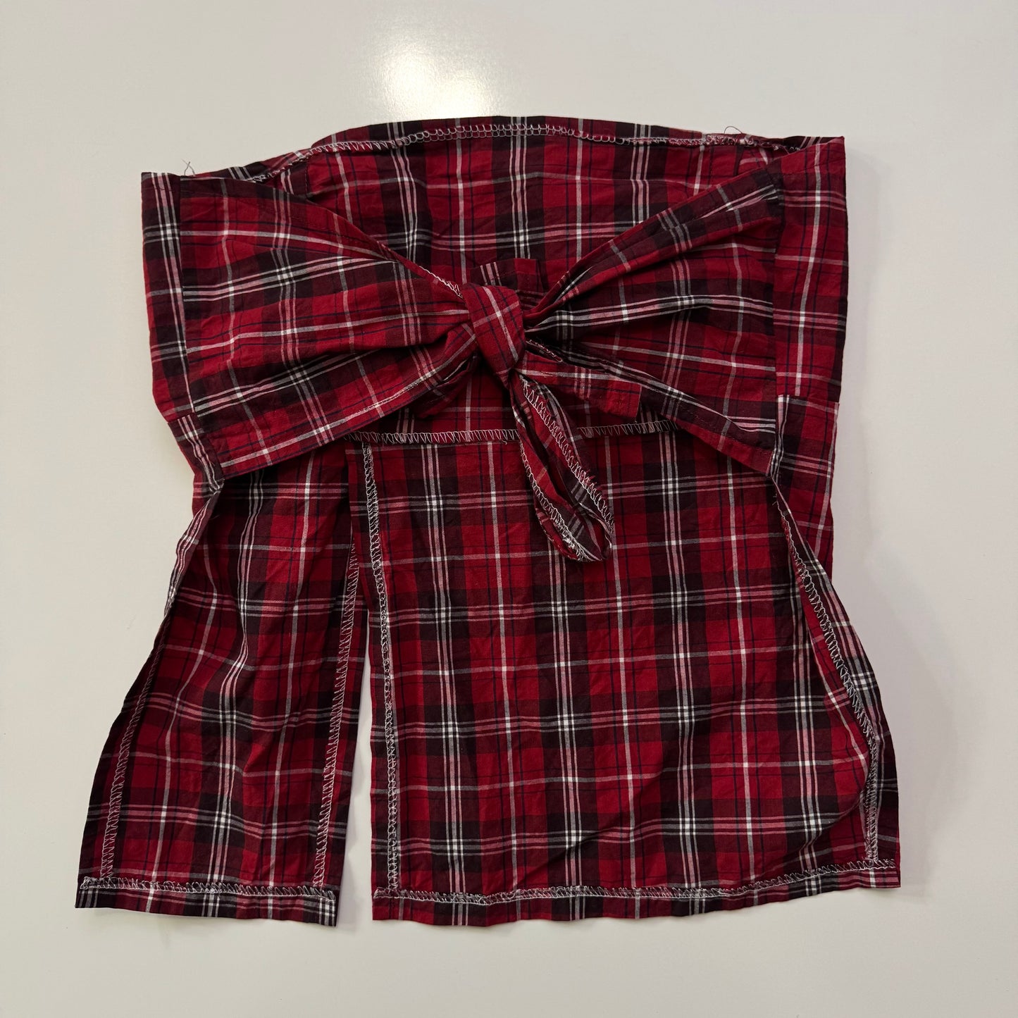 Red Plaid Strapless Tie Back Top