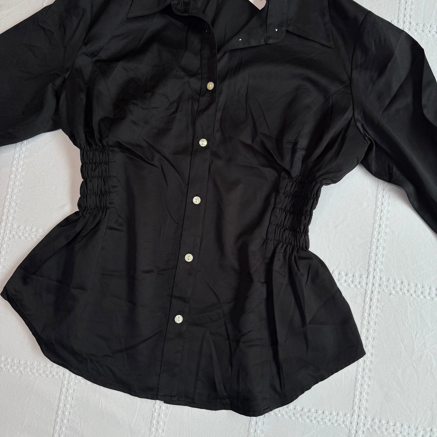 Black Cinched Button Up Blouse