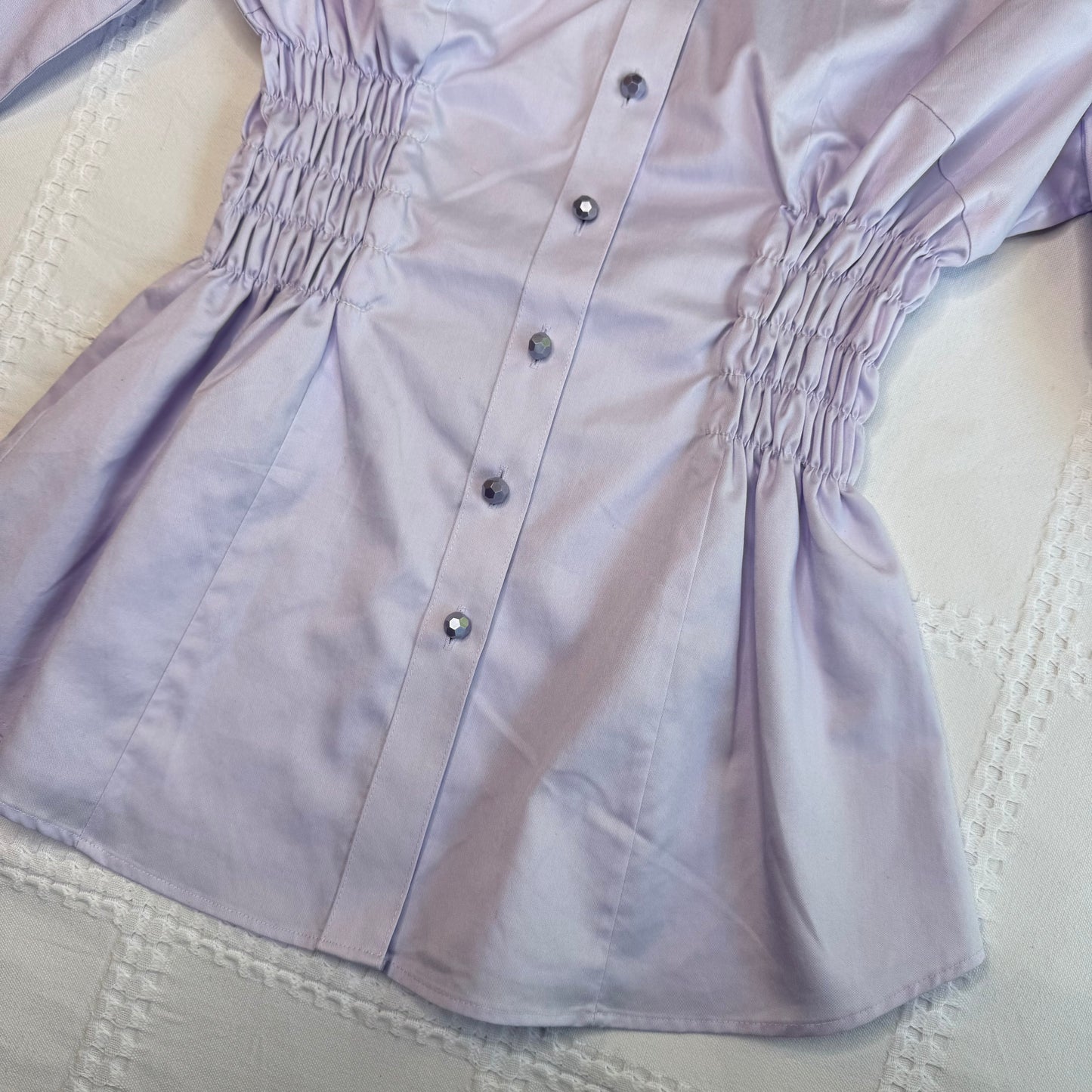 Purple Cinched Button Up Blouse