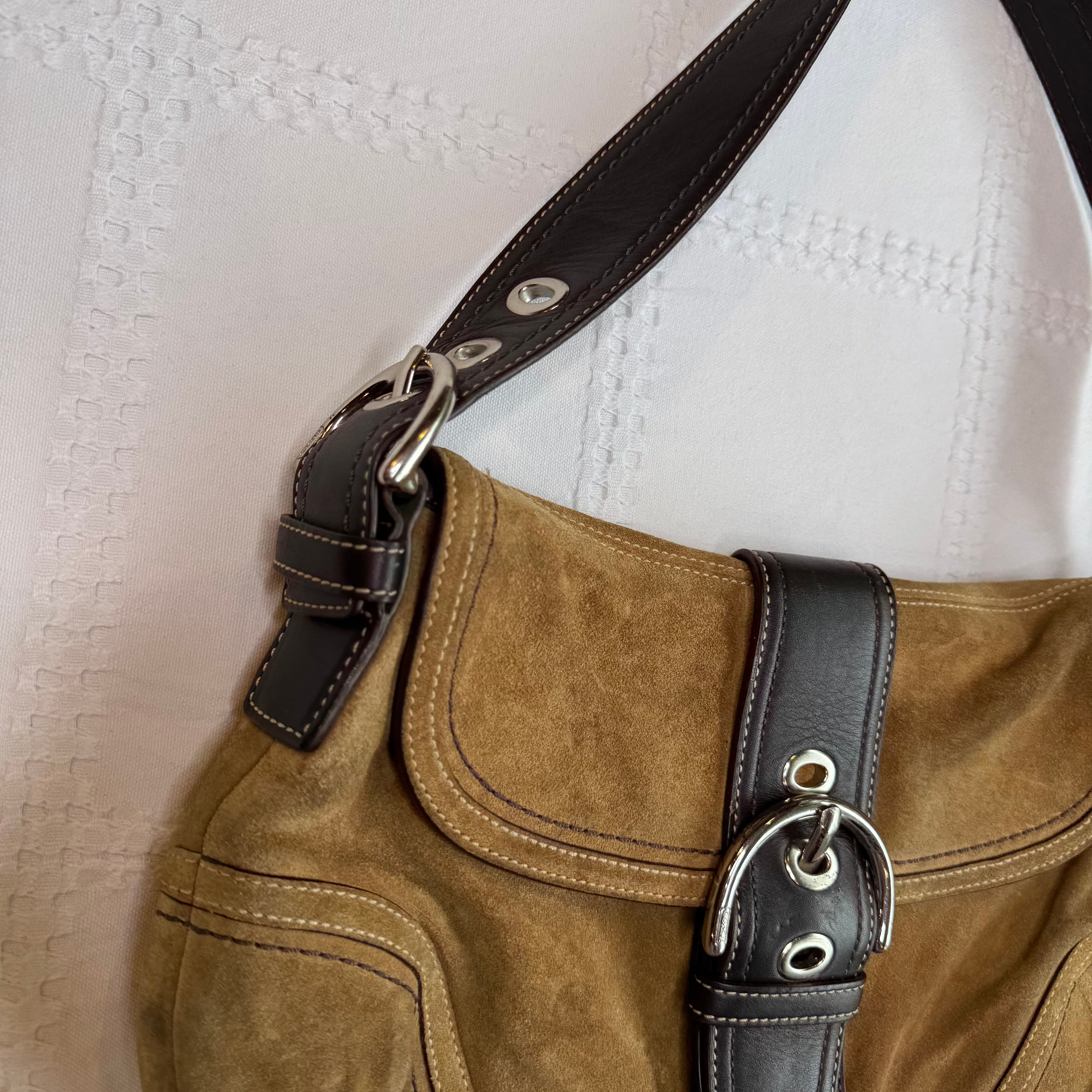 バッグ Coach Soho Hobo Suede Leather Shoulder Coach Gold Soho Limited Edition Suede Leather Chevron Hobo