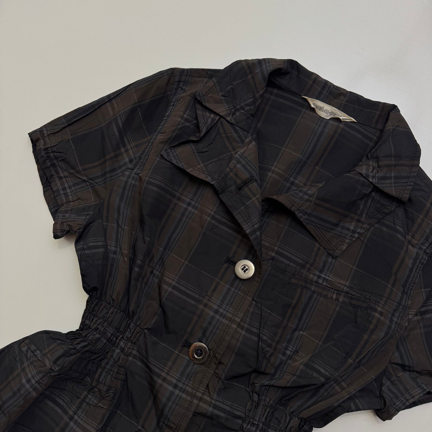 Cinched Waist Plaid Blouse