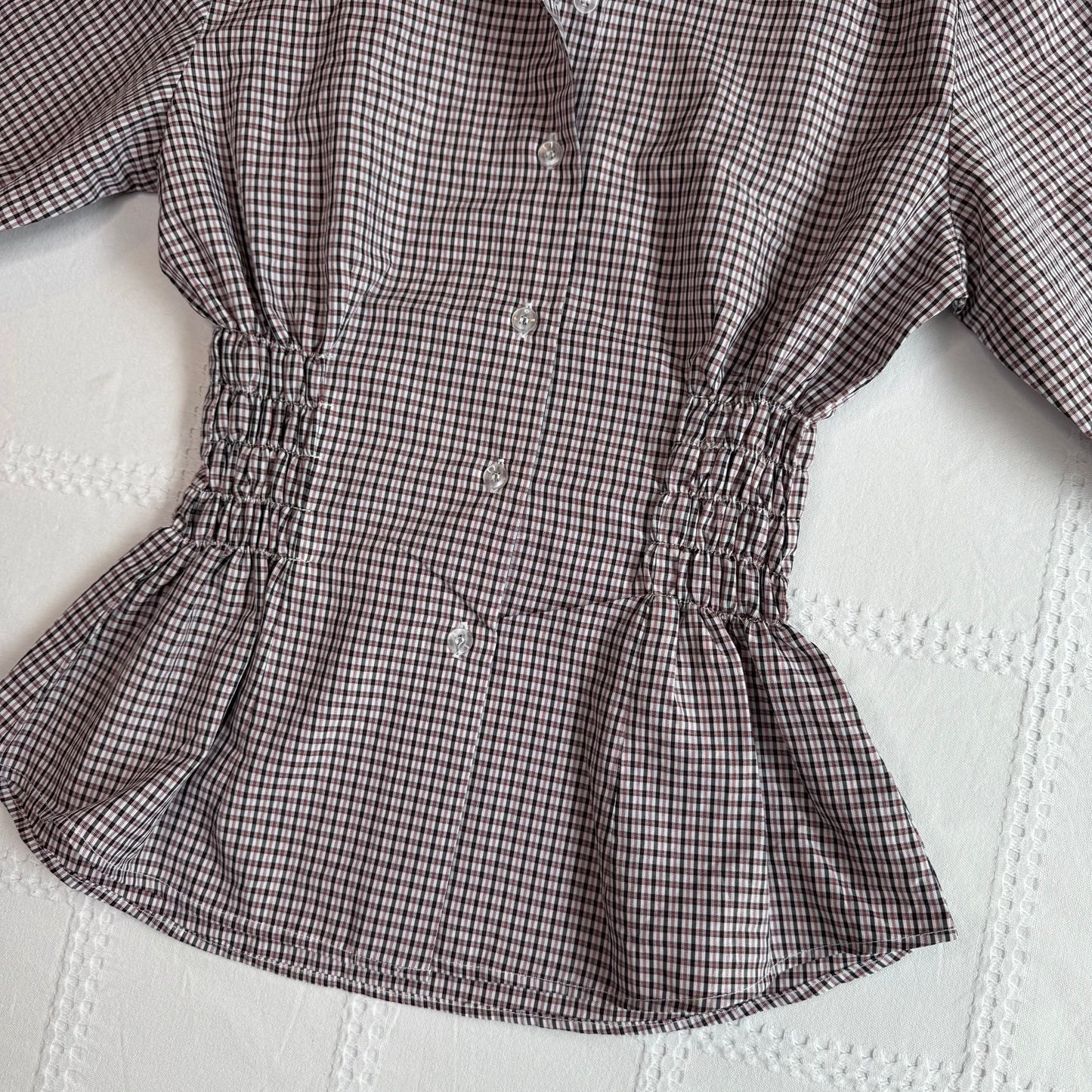 Plaid Cinched Button Up Blouse