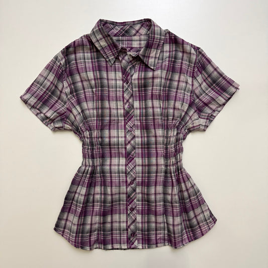Purple Plaid Cinched Shirt