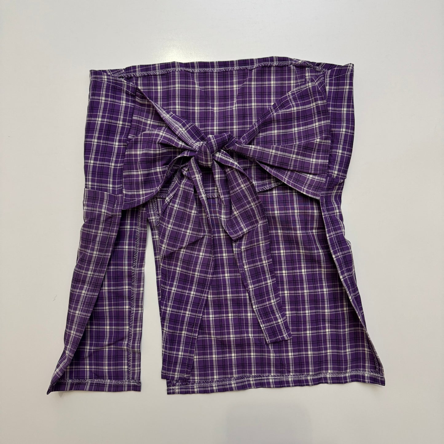 Purple Plaid Babydoll Tie Back Top