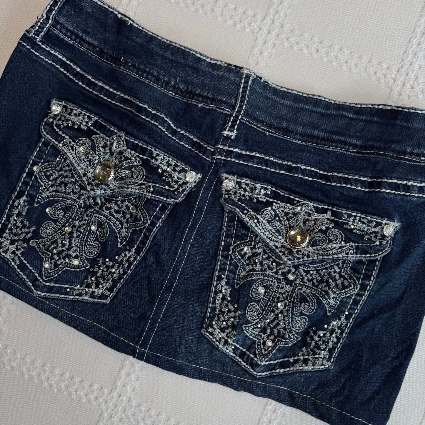 Cross Embroidered Denim Mini
