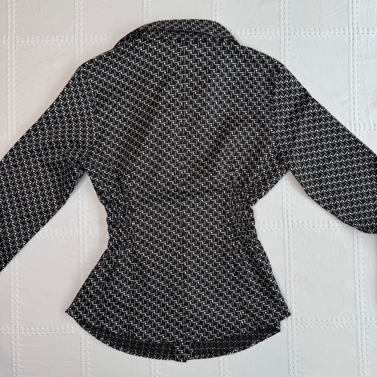 Patterned Cinched Button Up Blouse