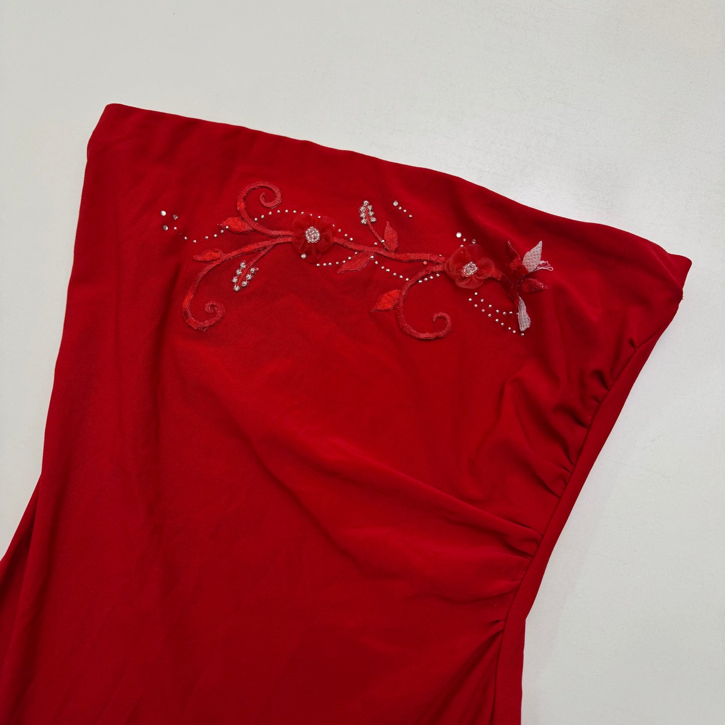 Red Strapless Midi Dress