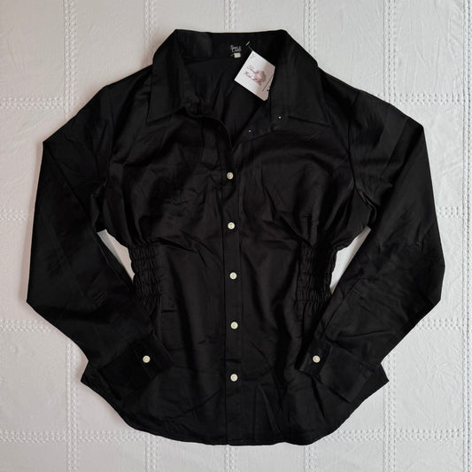 Black Cinched Button Up Blouse