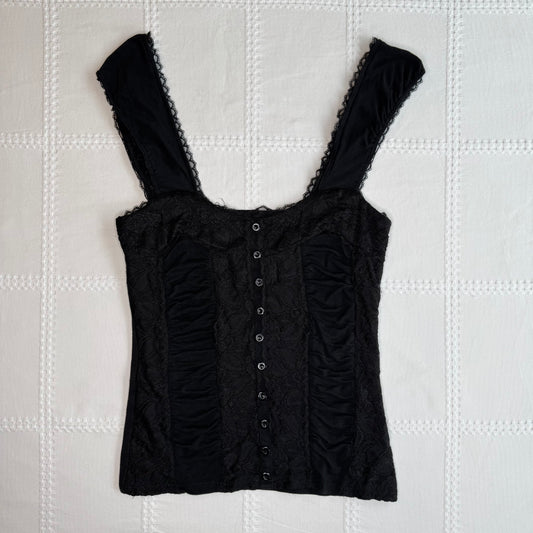 Cap Sleeve Lace Button Top