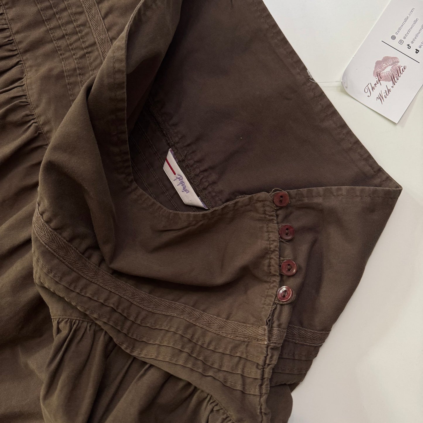 Brown Tiered Midi Skirt