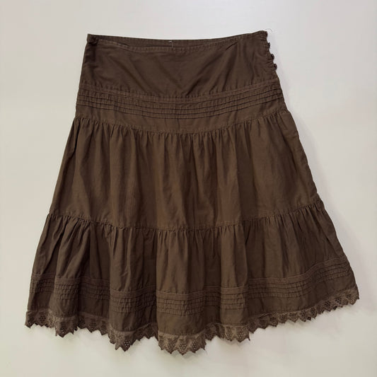 Brown Tiered Midi Skirt
