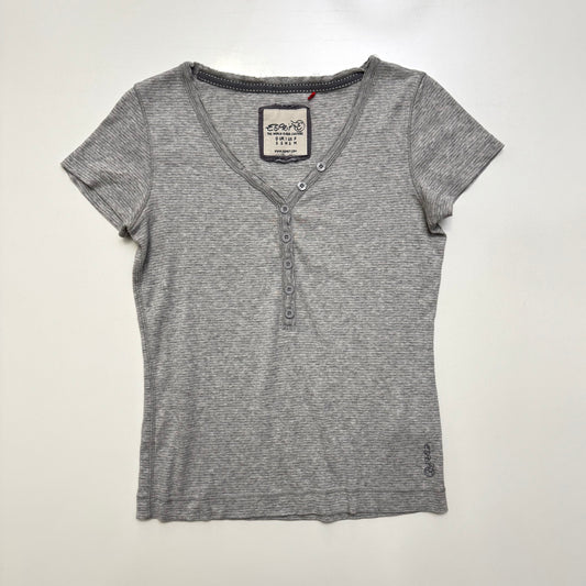 Grey Striped Henley Top