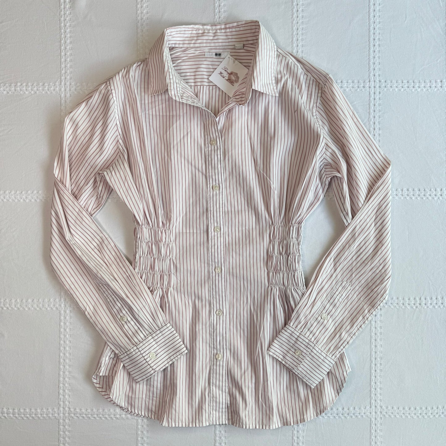 Pinstripe Cinched Button Up Blouse