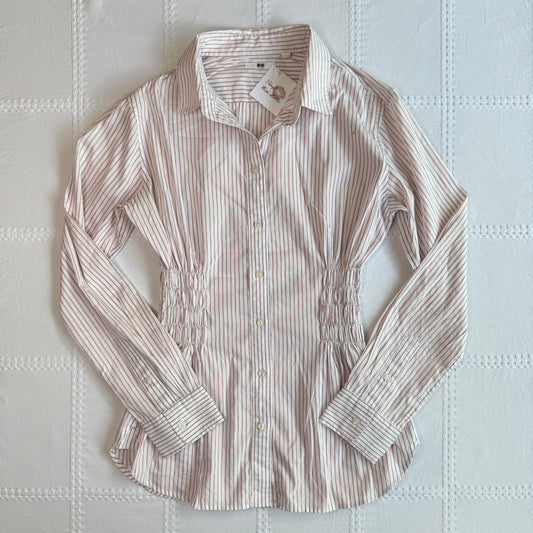Pinstripe Cinched Button Up Blouse