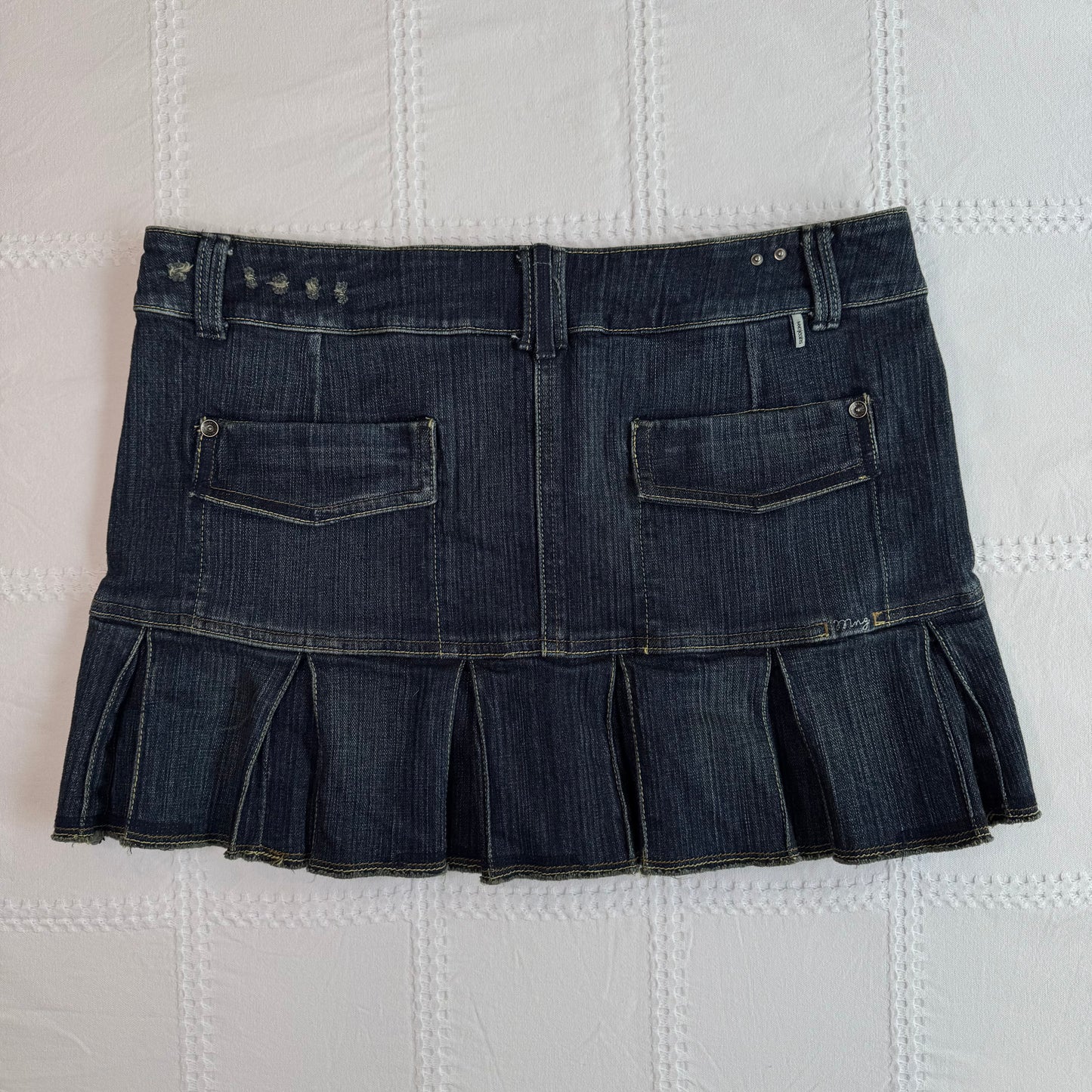 Low Rise Denim Pleat Mini Skirt