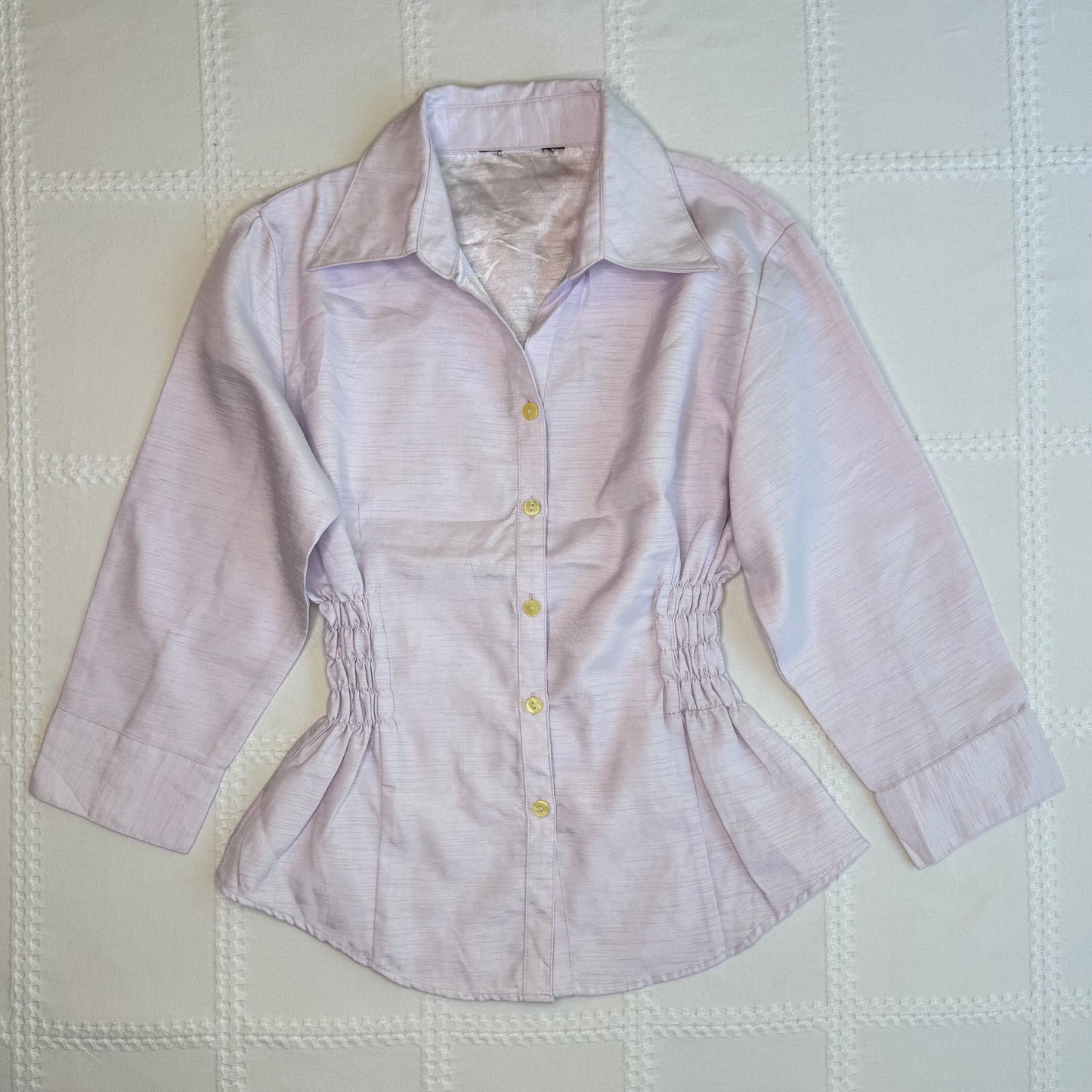 Purple Cinched Waist Button Up Blouse