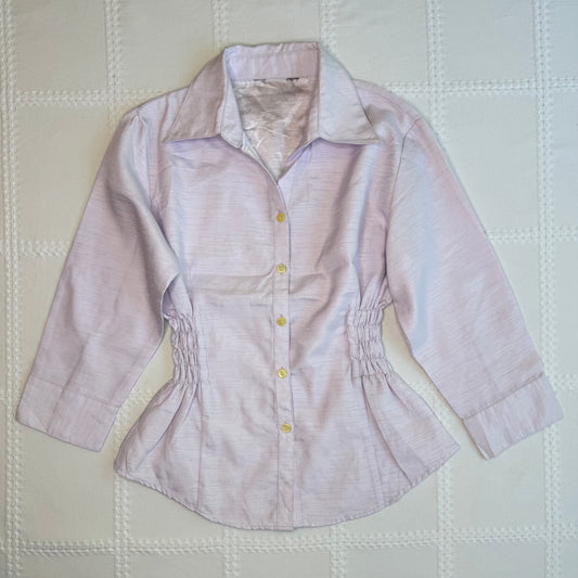 Purple Cinched Waist Button Up Blouse