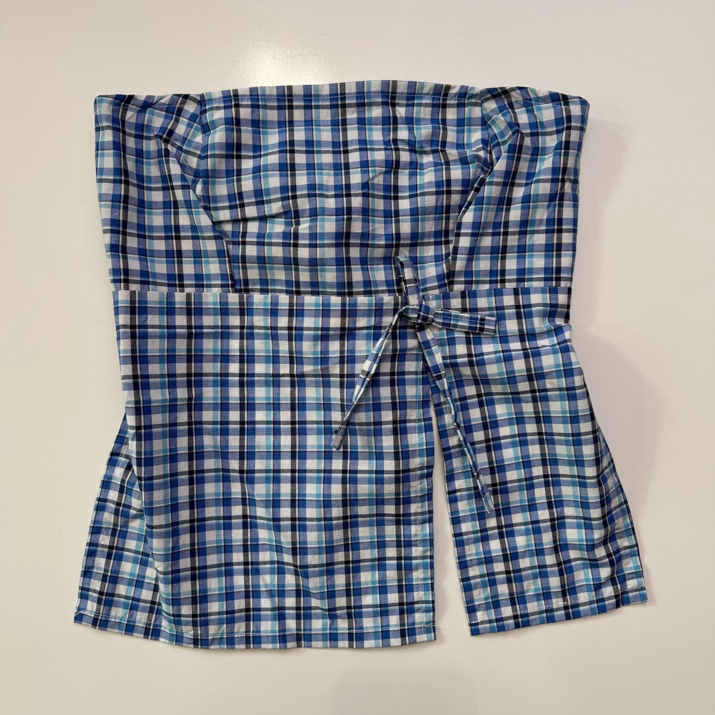 Blue Plaid Strapless Tie Back Top