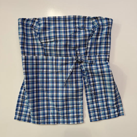 Blue Plaid Strapless Tie Back Top