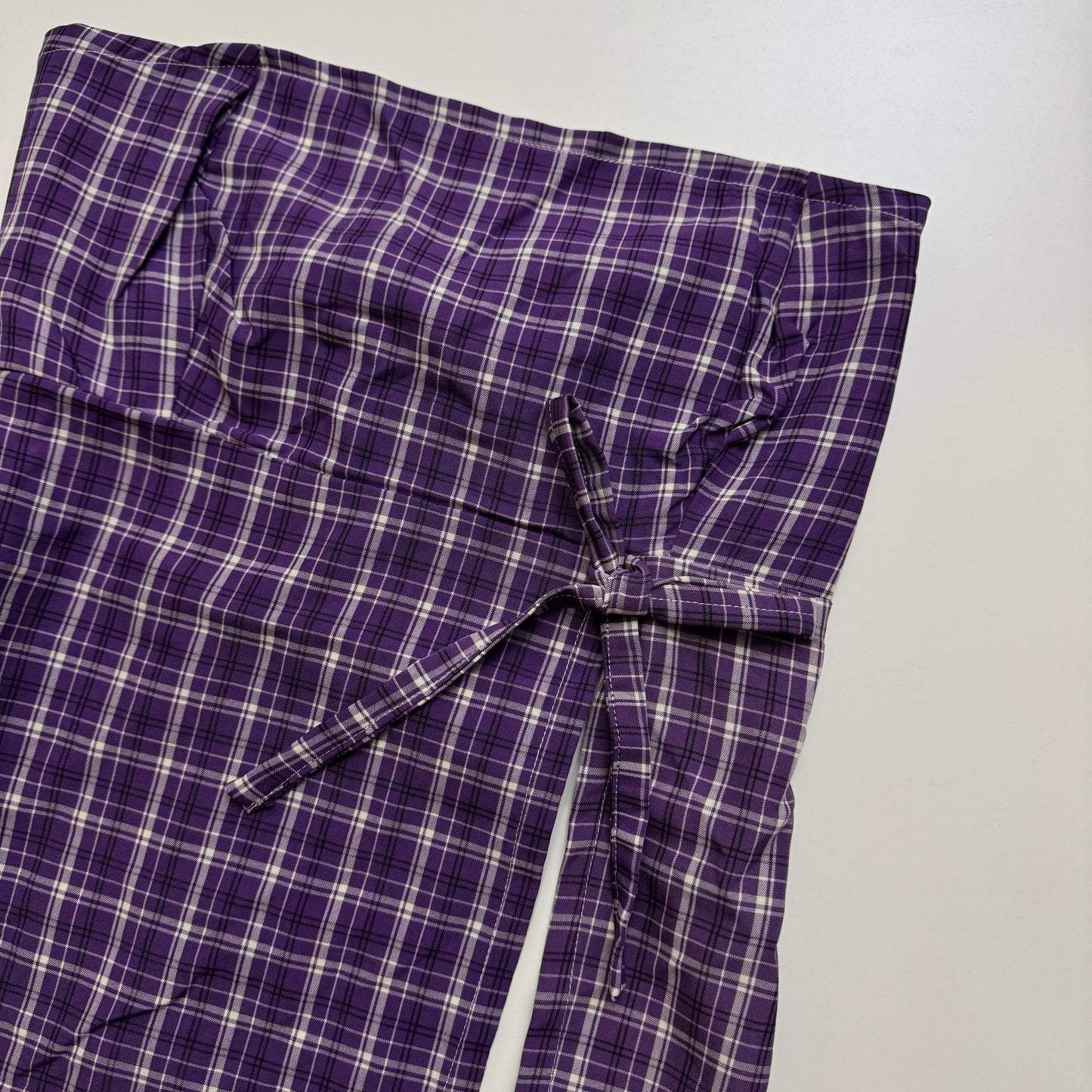 Purple Plaid Babydoll Tie Back Top